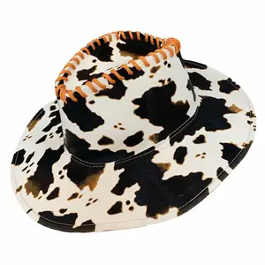 Sẵn Sàng Để Tàu Thời Trang Phụ Nữ Sang Trọng Packable PU Da Bò In Cao Bồi Hat Phụ Nữ Phương Tây Hình Brim Bãi Biển Hat Cowgirl Hat