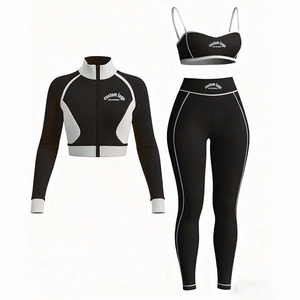 Set Sportivo 3 Pezzi Primavera-Autunno 2026 con Logo Personalizzato, Stile Y2K, Giacca con Colletto Alto e Zip, Reggiseno e Leggings - Product Image 1