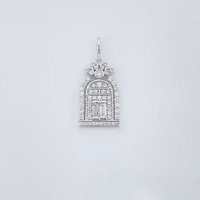 Pendentif en Platine Pt950 avec Diamant de Laboratoire, Bijou Fin pour Femme, Charme Délicat, Motifs Porte du Bonheur, Porte de la Richesse, Château d'Amour