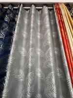 Rideau Voilage Jacquard Luxe Motif Feuilles Style Romain, Tissu Teint Fil Moderne et Simple, à Œillets, Pour Toutes Saisons, Ignifuge 100%