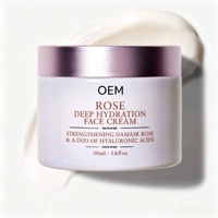 Crème hydratante pour le visage à la rose de Damas avec double acide hyaluronique pour les peaux sèches, ternes et déshydratées 50 ml