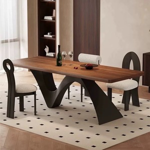 Juego de mesa de comedor Rectangular de madera maciza Retro moderno Wabi-Sabi incluye cuatro sillas para el hogar, sala de estar, muebles de apartamento - Product Image 1