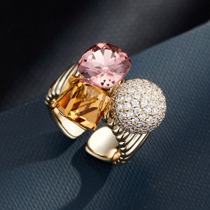 Crystal Geometric Cube Open Ring Luxury Three Dimensional Adjustable Index Finger Ring For Women Party Jewelry - Product Image 1