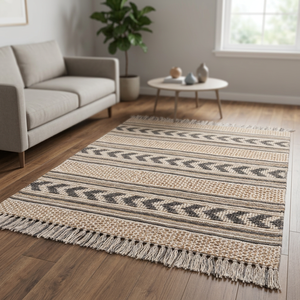 Tapis moderne texturé en boucle, tissé à la main en laine et coton, épais et moelleux, neutre et chaleureux, pour la décoration intérieure et les hôtels - Product Image 4