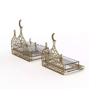 2024 Metal Ramadan Small Size Desktop Tray With Acrylic Islamic Party <b>Gift</b> Storage Boxes Cupcake Candy Food Holder - Product Image 4
