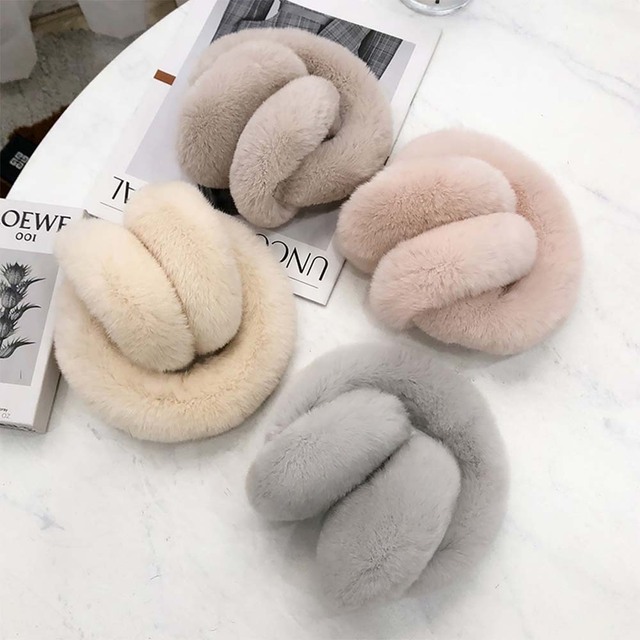 Women Winter Real Rex Rabbit Fur Earmuffs Double Sided Soft Thick Warm Outdoor Fashion Accessory