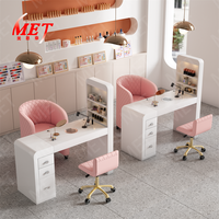 Ensemble bureau et chaise à ongles rouge net combinaison simple moderne double marbre salon de beauté canapé chaise double bureau à ongles