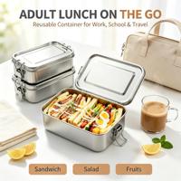 Lot de 4 boîtes bento rectangulaires en acier inoxydable avec verrou, capacité 550 ml, étanches, réutilisables, faciles à nettoyer, pour adultes