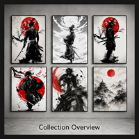 Art mural sur toile de samouraï japonais, impressions de silhouettes de guerrier rouge et noir pour le salon, le bureau, le dojo, la décoration intérieure d'hôtel