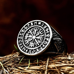 Bagues en acier inoxydable pour hommes, soldat en acier, mystérieux, nordique, Viking, Rune, Punk, SS8-885R - Product Image 4