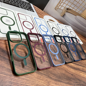 Coque de téléphone en acrylique à absorption magnétique style <span class=keywords><strong>Ins</strong></span>, bords souples, dos rigide, anti-chute, avec support intégré pour iPhone 15 16 17 Pro Max - Product Image 1