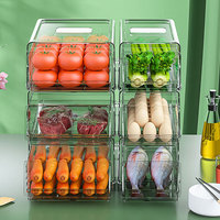 Vente chaude Transparent En Plastique Pet Cuisine Empilable Boîte De Rangement Bacs Conteneur Ensemble Réfrigérateur Tiroir Réfrigérateur Organisateur