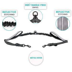 Tali anjing ganda, tali anjing ganda dengan tugas berat pemisah timbal anjing ganda dengan jahitan reflektif dan pegangan empuk untuk berjalan mendaki - Product Image 1