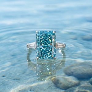 Bague de fiançailles en diamant bleu taille radiant sertie à griffes, plaqué rhodium, ajustable, tendance, cadeau pour femme pour mariage, anniversaire ou fête - Product Image 6