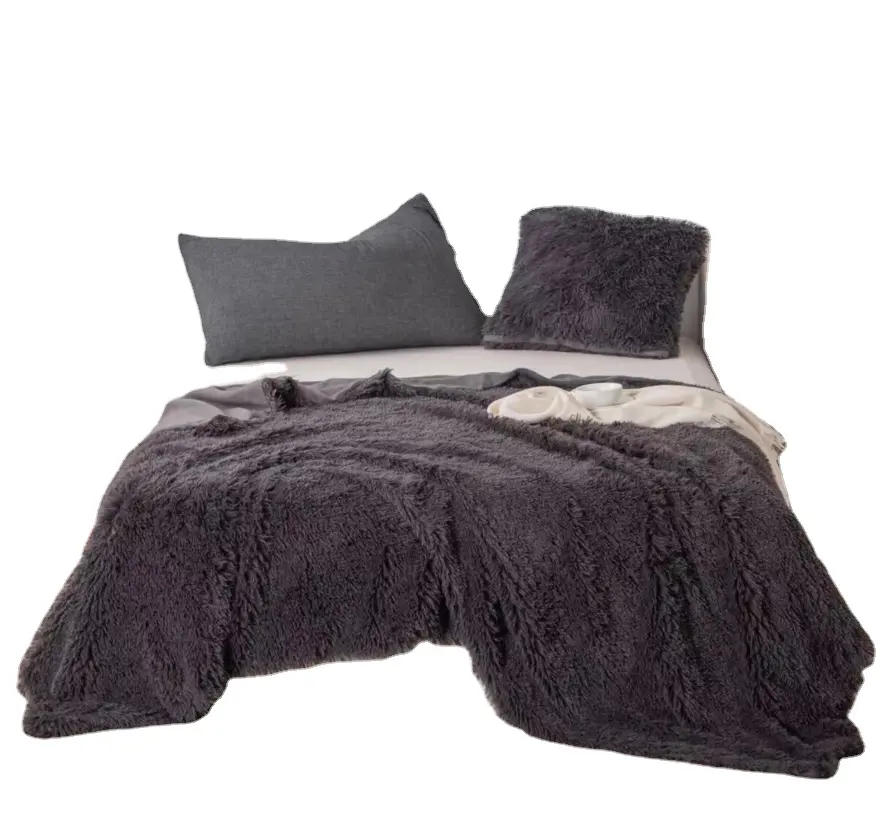 Stock long pile faux fur /plush blanket 100% polyester bed blanket faux fur throw blanket