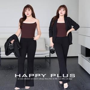 Ensemble de costume pour femme Happy Plus, pantalon évasé taille haute en crêpe noir, taille élastique, grande taille N8777 - Product Image 5