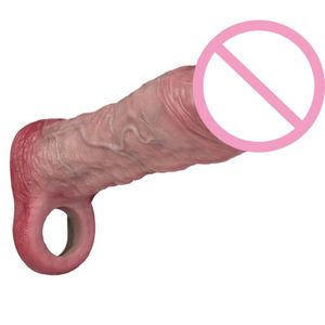 New Design Ultra Reusable Penis Sleeve Soft Enlarger Realistic Textured Cock Sheath With Ball Stretcher Thicken Sex Toys Men - Product Image 4