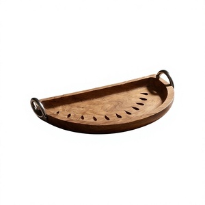 Wholesale <b>Fruit</b> Theme Wooden Serving Tray Natural Mango Wood Semicircle Decorative Platter Featuring Carved <b>Seeds</b> and Ergonomic - Product Image 1