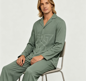Ensemble de pyjamas en coton 100% pour hommes, fabricant de vêtements de nuit sur mesure, vêtements de détente pour hommes, ensemble OEM ODM, usine de vêtements de nuit au Vietnam - Product Image 2