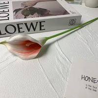 Bunga Calla Lily Mini Plastik Lunak Buatan, Batang Bunga Realistis, Dekorasi Buket Pernikahan Wabi-Sabi