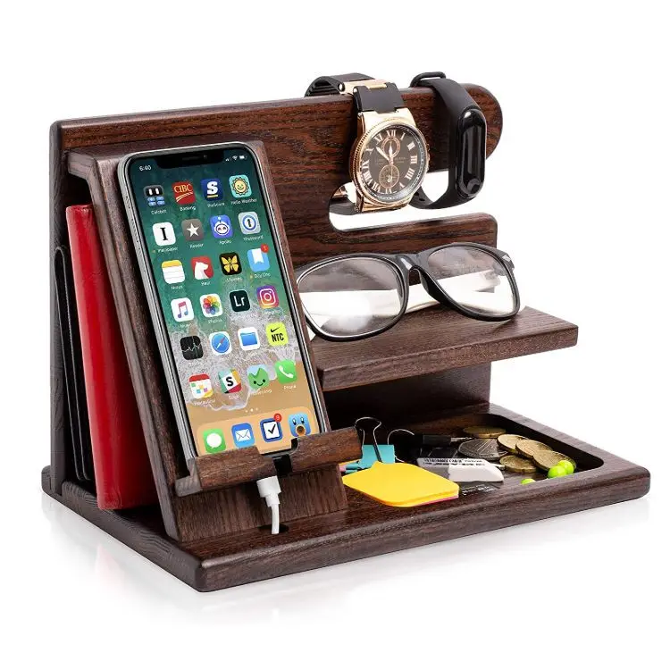 Bestseller wasserdichte ungiftige Craft Desktop-Display Massivholz Telefon Docking station Asche Schlüssel halter