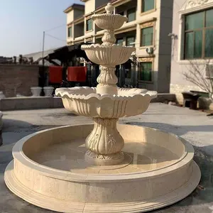 Customized Modern Design Natural Beige Marble Water Fountain Outdoor Stone Fountains For Sale