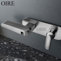 Robinet de lavabo mural à double trou, finition nickel brossé, économie d'espace, eau chaude et froide, Kaiping Oire Brass