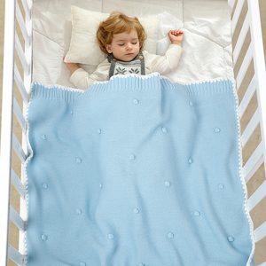 Couverture en tricot douillette Mimixiong avec pompons et bordure blanche, adorable motif à pois, parfaite pour bébé et tout-petit, jeté de lit doux pour toutes les saisons - Product Image 5