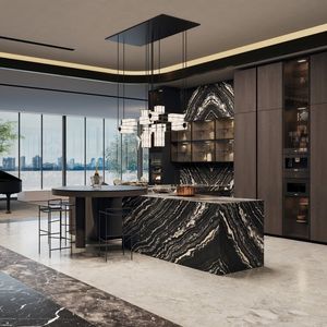 Îlot de cuisine extensible Lumina KC1-55 2026 tendance, gain de place, plateau en <span class=keywords><strong>ardoise</strong></span> anti-rayures de qualité <span class=keywords><strong>alimentaire</strong></span>, bois massif, multi-portes - Product Image 3