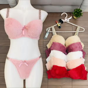 Conjunto de sujetador sexy con aros, sin costuras, de tela afelpada, estilo hipster, con tirantes ajustables, pedrería, transpirable, tallas grandes 46-52, copa C, para mujer - Product Image 2