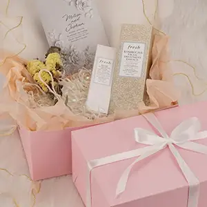 골 판지 선물 럭셔리 상자 럭셔리 핑크 생일 신부 들러리 선물 상자 변경 가능한 리본 접는 큰 선물 상자 세트