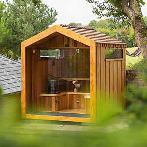 تصميم جديد 2-4 شخص الخشب المنزل رخيصة البخار ساونا والبخار الجاف ساونا في الهواء الطلق غرفة ذكية في الهواء الطلق - Product Image 3