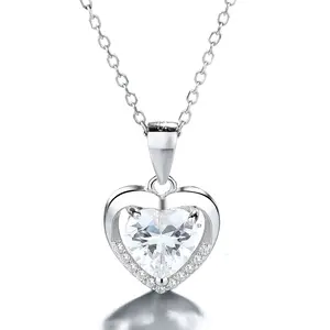 Alta calidad 925 de corazón de plata esterlina de plata personalizado collar de cristal colgante