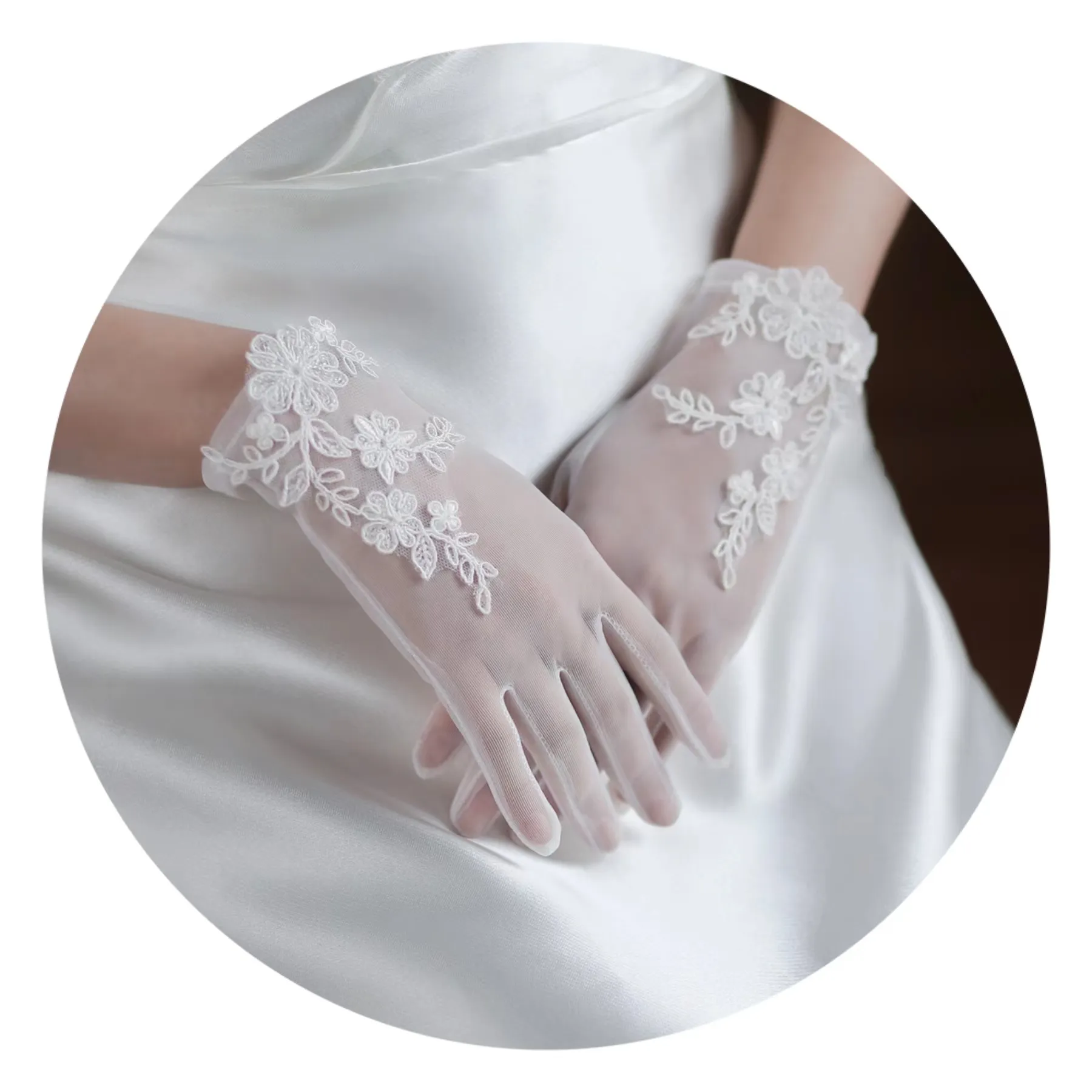 Vente en gros court tulle blanc accessoire de doigt de dentelle de mariage de mariée accessoires de mariage de fête