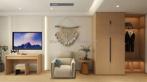 Ensemble de meubles de chambre d'hôtel 3 étoiles, lit plateforme en bois massif pas cher, taille Queen, avec tête de lit, tables de chevet assorties et matelas - Product Image 6