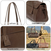 Sac à bandoulière en cuir véritable pour femmes avec fermeture à rabat et cordon de serrage latéral pour un style au quotidien
