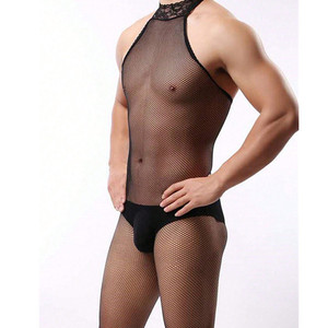 Men <b>Fishnet</b> <b>Bodysuit</b> Black Nylon Spandex Mid Rise Sexy Underwear - Product Image 4