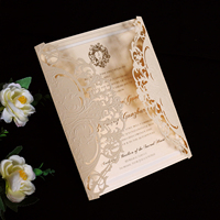 Suite d'invitations de mariage de luxe à découpe laser avec dentelle, ruban en satin et nœud, dorure à chaud personnalisée pour fiançailles, banquets et fêtes de mariage