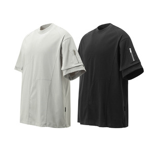 <span class=keywords><strong>Camiseta</strong></span> de verano 2025 para <span class=keywords><strong>hombre</strong></span>, marca de moda Retro americana, deconstrucción lavada, <span class=keywords><strong>bolsillo</strong></span> de viento funcional, suelta, sólida, personalizable - Product Image 3