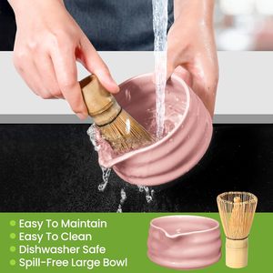 ชุดเครื่องตีชาเขียวชุดทำชามช้อนตักที่ใส่ชาแบบญี่ปุ่นอุปกรณ์เริ่มต้นของขวัญสำหรับพิธี (สีชมพู9แพ็ค) - Product Image 6