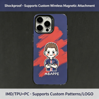 Coque Souple Transparente en TPU Motif Dessin Animé Football Star Bleu Rouge, Housse de Téléphone Tendance Antichoc pour iPhone 17 16 15 14 13 Pro Max