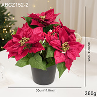 Bunga Natal Poinsettia Merah Buatan, Bunga Natal Artifisial 36cm, Tanaman Poinsettia Palsu untuk Dekorasi Natal di Beranda, Taman, dan Kantor