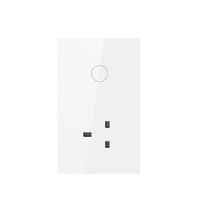 Interrupteur tactile intelligent pour maison connectée en verre trempé US/UK, prise 1+16A, cadre doré, contrôle à distance par application, compatible Google Alexa