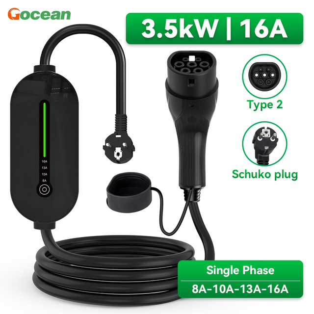 Gocean 16A Type 1 Type 2 Plug Portable EV Charging Banks Electric Car Portable Ev Charger