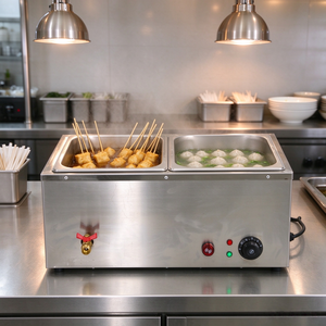 Baño María Eléctrico de Encimera con 2 Recipientes, Calentador de Alimentos Comercial con Alarma de Protección Contra Quemaduras en Seco, Máquina de Calentamiento de Alimentos de Acero Inoxidable - Product Image 1