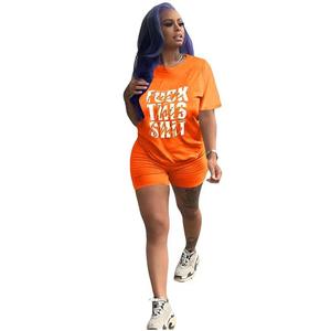 Moda carta negro 2 piezas de <span class=keywords><strong>mujer</strong></span> verano T camisa y pantalones cortos impreso deportivo <span class=keywords><strong>chándal</strong></span> azul, conjunto de dos piezas de las mujeres 2022 - Product Image 3