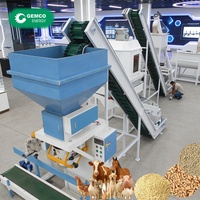 Ligne de production d'aliments pour animaux GEMCO, certifiée CE, avec garantie commerciale, incluant broyeur, mélangeur, refroidisseur et ensacheuse.