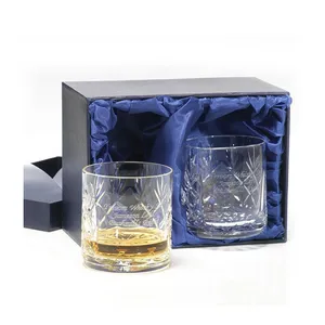 Özel mavi 2 paket şarap bardağı hediye kutusu ile saten ekle, boş kağıt kutuları shot bardakları kendi logo ile