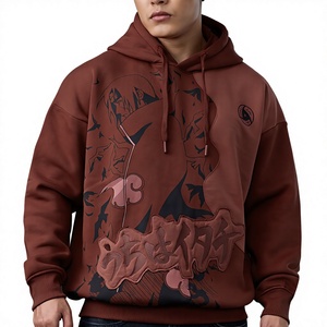 <span class=keywords><strong>Felpa</strong></span> con Cappuccio Oversize da Uomo Invernale con Logo Stampato Frontale, Grafica Anime <span class=keywords><strong>Giapponese</strong></span>, Marrone, Streetwear OEM - Product Image 3