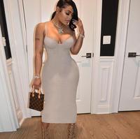 Élégant col bas fronde sans manches longueur midi robes femmes soirée moulante pour femmes et filles